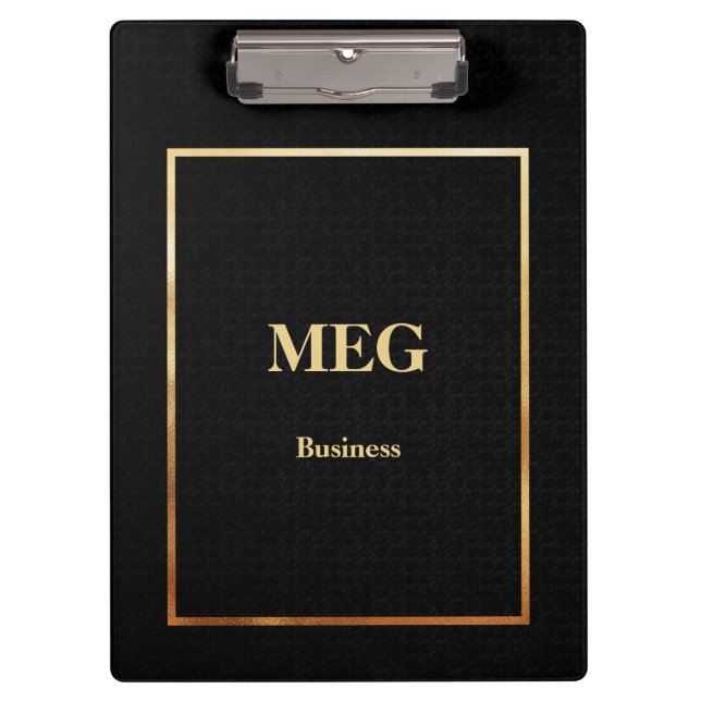 Elegant black gold monogrammed clipboard (Front)