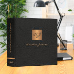 Elegant black gold monogrammed leather classy 3 ring binder<br><div class="desc">Luxury exclusive looking monogrammed office or personal work organizer binder featuring a faux copper metallic gold glitter square and dividers over a stylish solid black faux leather background. Suitable for small business, corporate or independent business professionals, personal branding or stylists specialists, makeup artists or beauty salons, boutique or store managers....</div>