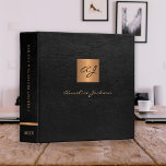 Elegant black gold monogrammed leather classy 3 ring binder<br><div class="desc">Luxury exclusive looking monogrammed office or personal work organizer binder featuring a faux copper metallic gold glitter square and dividers over a stylish black faux leather background.                Suitable for small business,  corporate or independent business professionals,  personal branding or stylists specialists,  makeup artists or beauty salons,  boutique or store managers.</div>