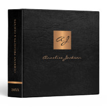 Elegant black gold monogrammed leather classy 3 ring binder Elegant black gold monogrammed leather classy 3 ring binder