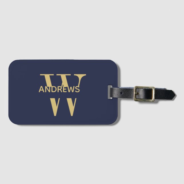 Elegant Black gold monogrammed Luggage Tag (Front Horizontal)