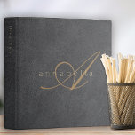 Elegant Black Gold Monogrammed Luxe Leather 3 Ring Binder<br><div class="desc">This gorgeous faux leather design has a swooping gold monogram and can be personalized with your name. Edit the spine text for any purpose. Suitable for personal or business use.</div>