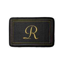 Elegant Black &amp; Gold Monogrammed Personalised  Bath Mat