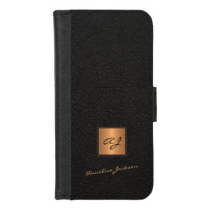 Elegant black gold monogrammed script name iPhone 8/7 wallet case