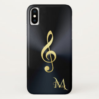 Elegant Black Gold Music Clef Monogram iPhone X Case