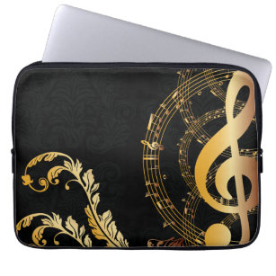 Elegant black gold Music Note Laptop Sleeve