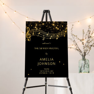 Elegant Black Gold Music Senior Recital Welcome Foam Board