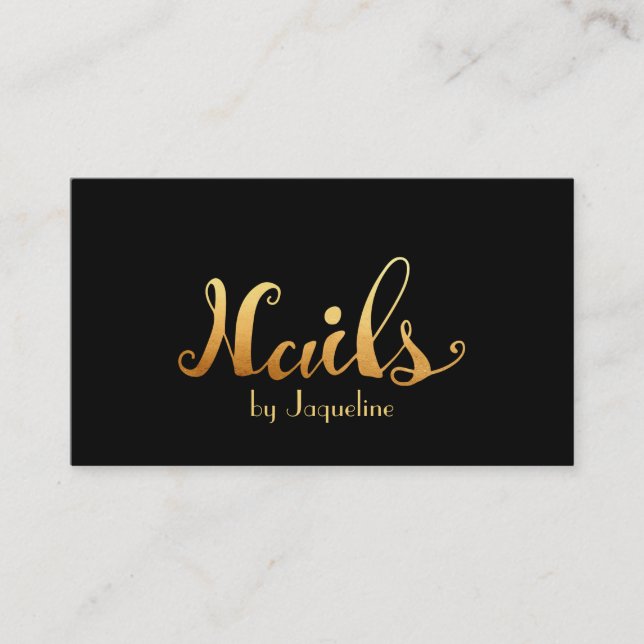 Elegant Black & Gold Nail Technician Business Card (Front)