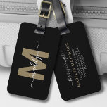 Elegant Black Gold Name Monogram Luggage Tag<br><div class="desc">Create Your Own Custom Stylish Elegant Black Gold Script Name Monogram Luggage Tag. This chic, stylish luggage tag adds a refined touch to any travel experience, making it the perfect accessory for the world traveler or anyone with a serious case of wanderlust. On the front, the design showcases a unique...</div>