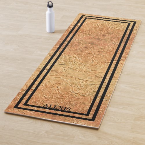 Elegant Black Gold Name Monogram Personalized Yoga Mat