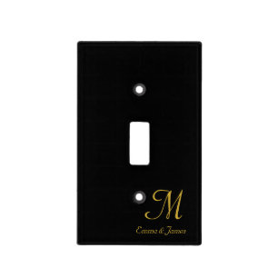 Elegant Black & Gold Name Monogram Script Light Switch Cover