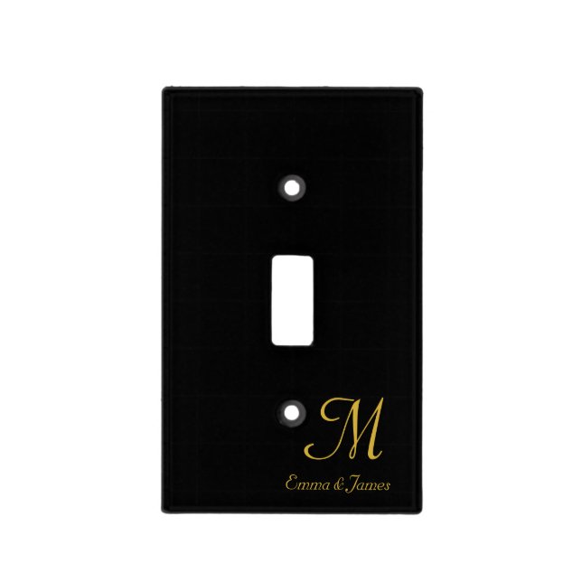 Elegant Black & Gold Name Monogram Script  Light Switch Cover (Front)