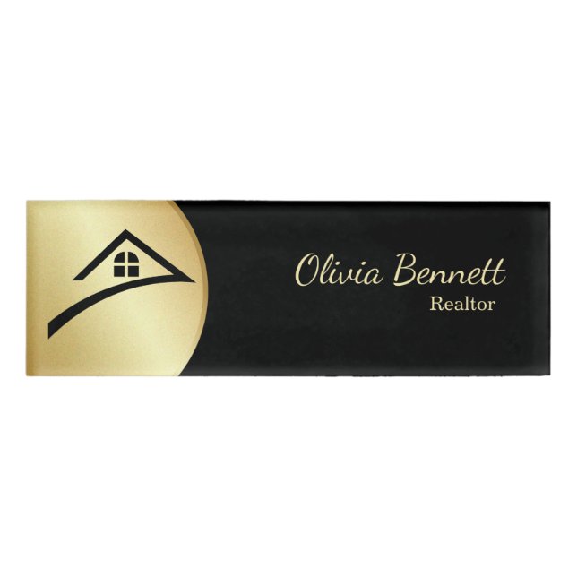 Elegant Black & Gold Name Tag (Front)