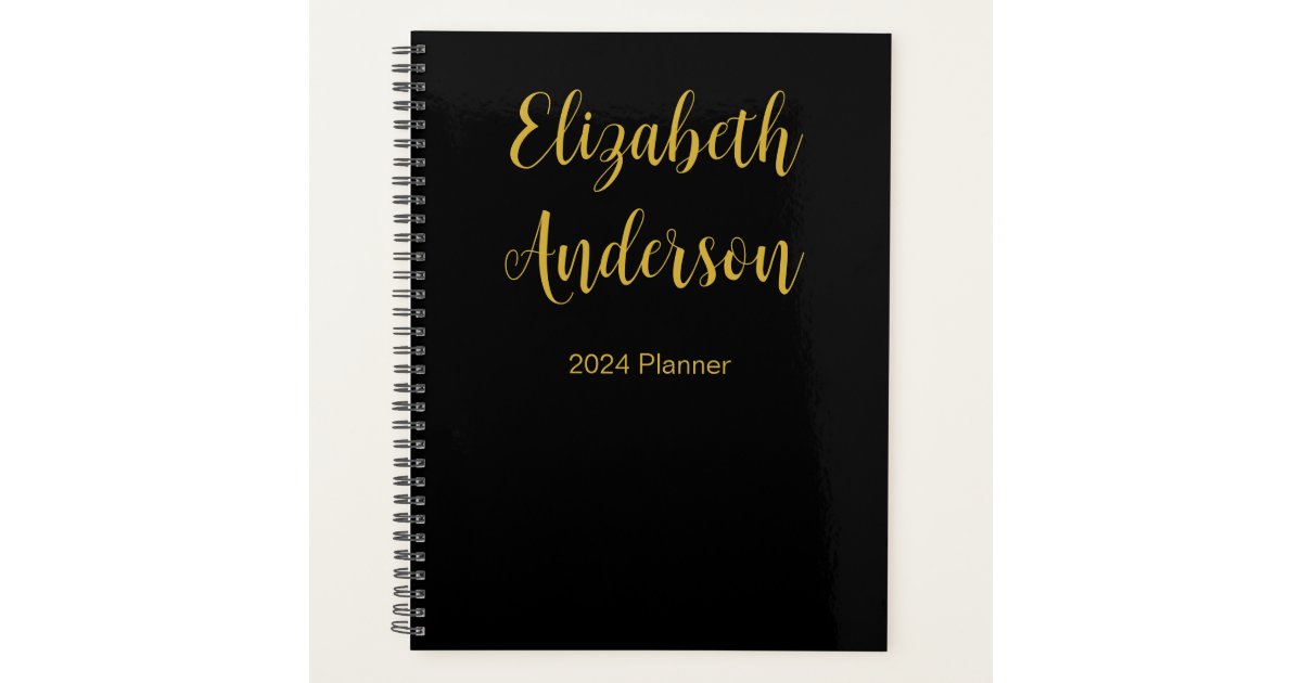 Elegant Black Gold Name Text 2024 Template Planner Zazzle
