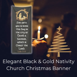 Elegant Black & Gold Nativity Church Christmas Banner