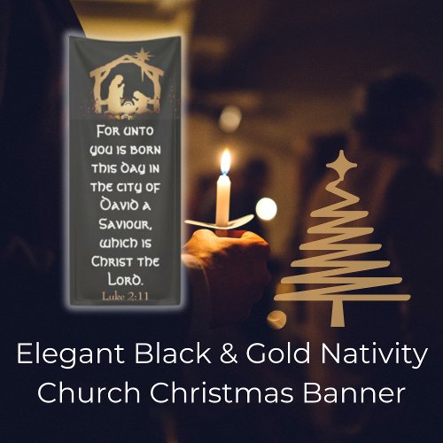 Elegant Black  Gold Nativity Church Christmas  Banner