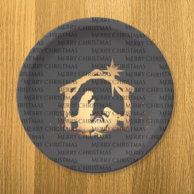 Elegant Black Gold Nativity Merry Christmas  Paper Plates (Elegant Black Gold Nativity Merry Christmas Paper Plates)