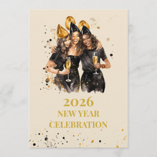Elegant Black & Gold New Year Invitation