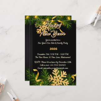 Elegant Black & Gold New Year Invitation 5x7