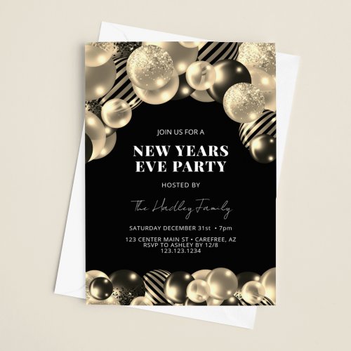Elegant Black Gold New Years Eve Invitation