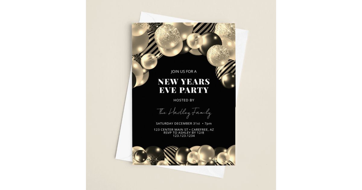 Elegant Black Gold New Years Eve Invitation | Zazzle