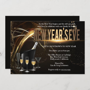 Elegant Black & Gold New Years Eve Party Invitatio Invitation