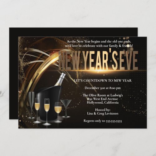 Elegant Black  Gold New Years Eve Party Invitatio Invitation