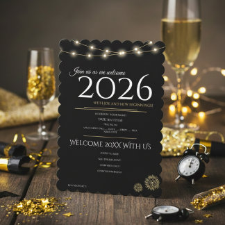 Elegant Black & Gold New Year's Eve Party Invitation