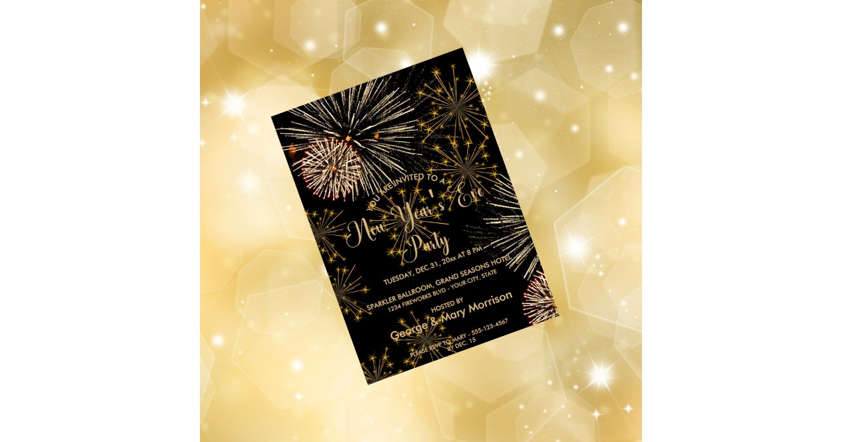 Elegant Black Gold New Year's Eve Party Invitation | Zazzle