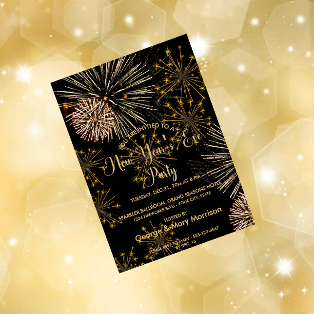 Elegant Black Gold New Year's Eve Party Invitation | Zazzle