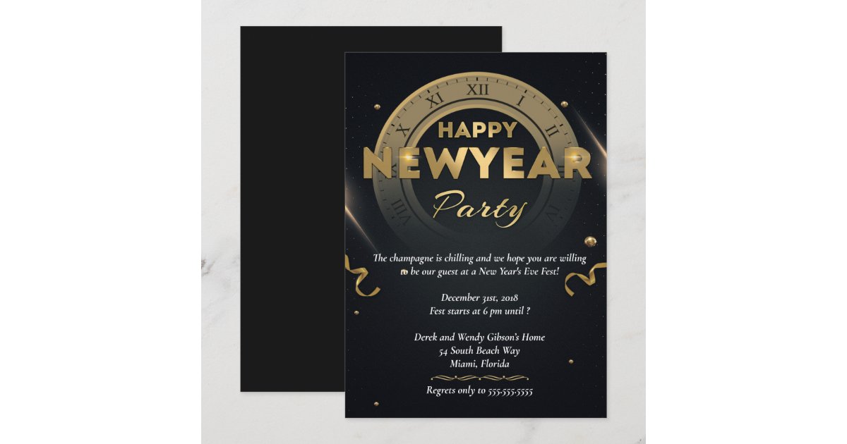 Elegant Black & Gold New Years Eve Party Invitation | Zazzle