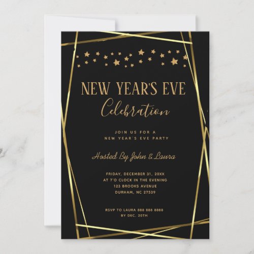 Elegant Black  gold New Years party Announcement