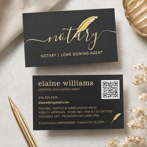 Elegant Black Gold Notary Loan Signing Agent    Foil Business Cards