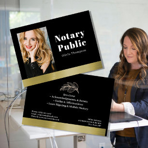 Elegant Black & Gold Notary Public Business Card