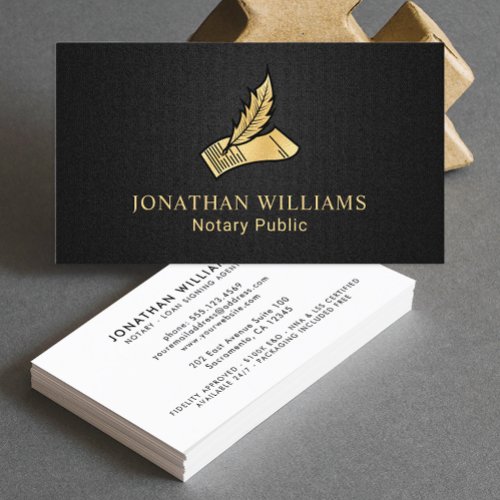 Elegant Black  Gold Notary Public Business Card