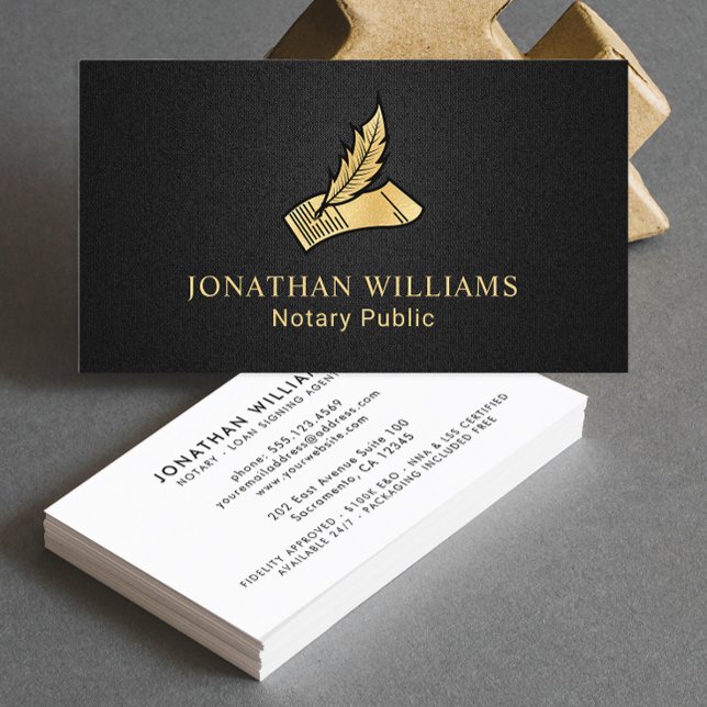 Elegant Black & Gold Notary Public Business Card (Creator Uploaded)