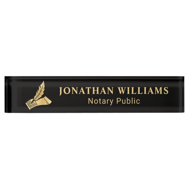 Elegant Black & Gold Notary Public Desk Name Plate (Front)