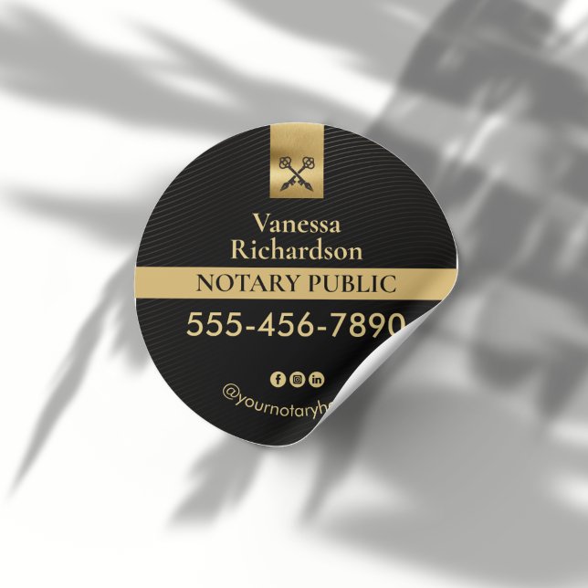 Elegant Black Gold Notary Skeleton Key Marketing  Classic Round Sticker (Creator Uploaded)