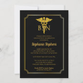 Elegant Black | Gold Nurse BSN Graduation Party Invitation (Front)