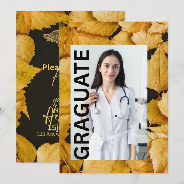 Elegant Black Gold Nursing Graduation Invitation a (Front/Back)