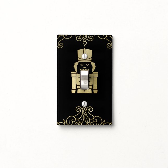 Elegant Black & Gold Nutcracker Light Switch Cover (In Situ)