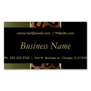 Elegant Black, Gold & Olive Green Leopard Stripes Business Card Magnet