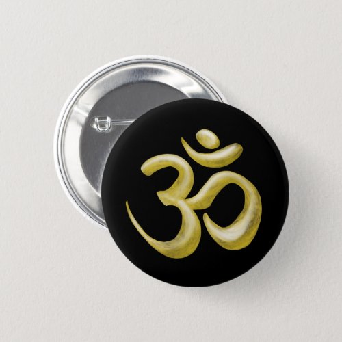 Elegant Black Gold Om Sanskrit Symbol Button