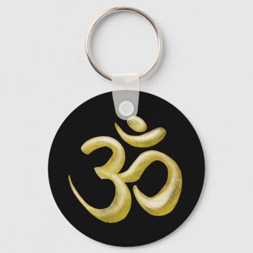 Elegant Black Gold Om Sanskrit Symbol Keychain