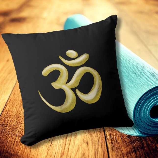 Elegant Black Gold Om Sanskrit Symbol Throw Pillow (Creator Uploaded)