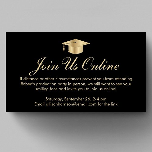 Elegant Black Gold Online Graduation Party Enclosure Card