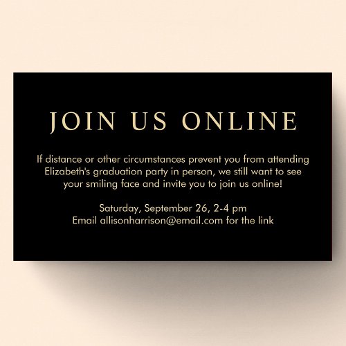 Elegant Black Gold Online Virtual Graduation Party Enclosure Card