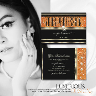 Elegant Black Gold Orange Sparkle Glitter Diamonds Business Card
