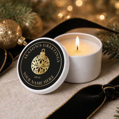 Elegant Black Gold Ornament Season’s Greetings Mini Candle Favors