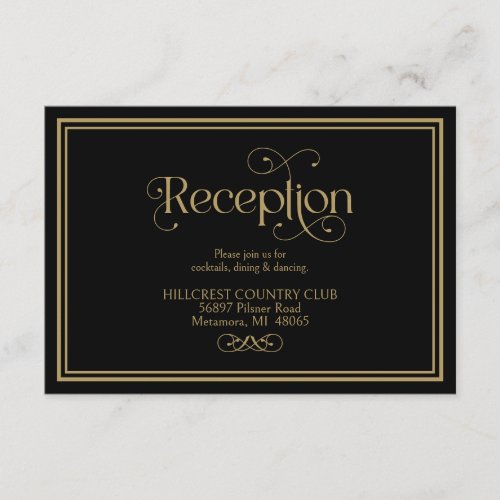 Elegant Black Gold Ornate Typography Wedding Enclosure Card